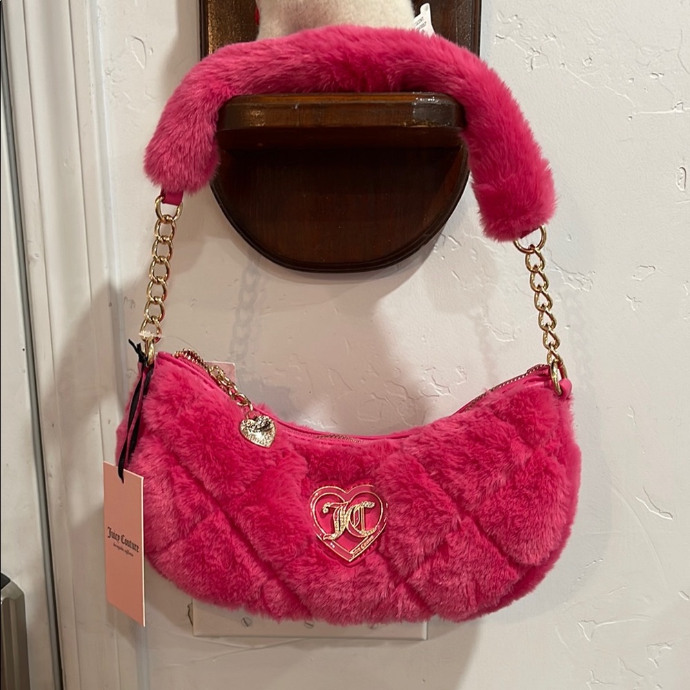 Juicy Couture Pink Faux Fur Shoulder Bag